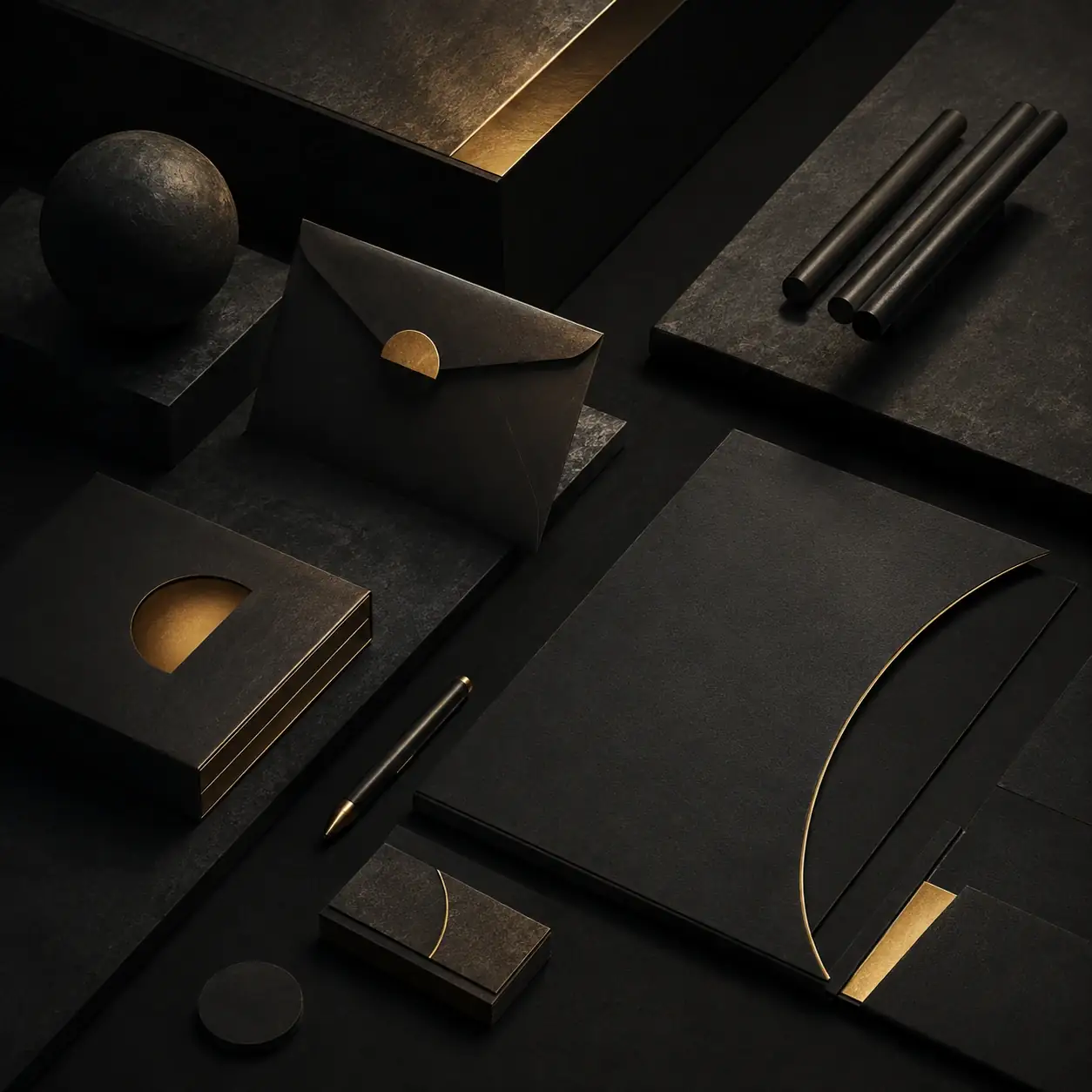 Proyecto de identidad visual corporativa en negro y dorado