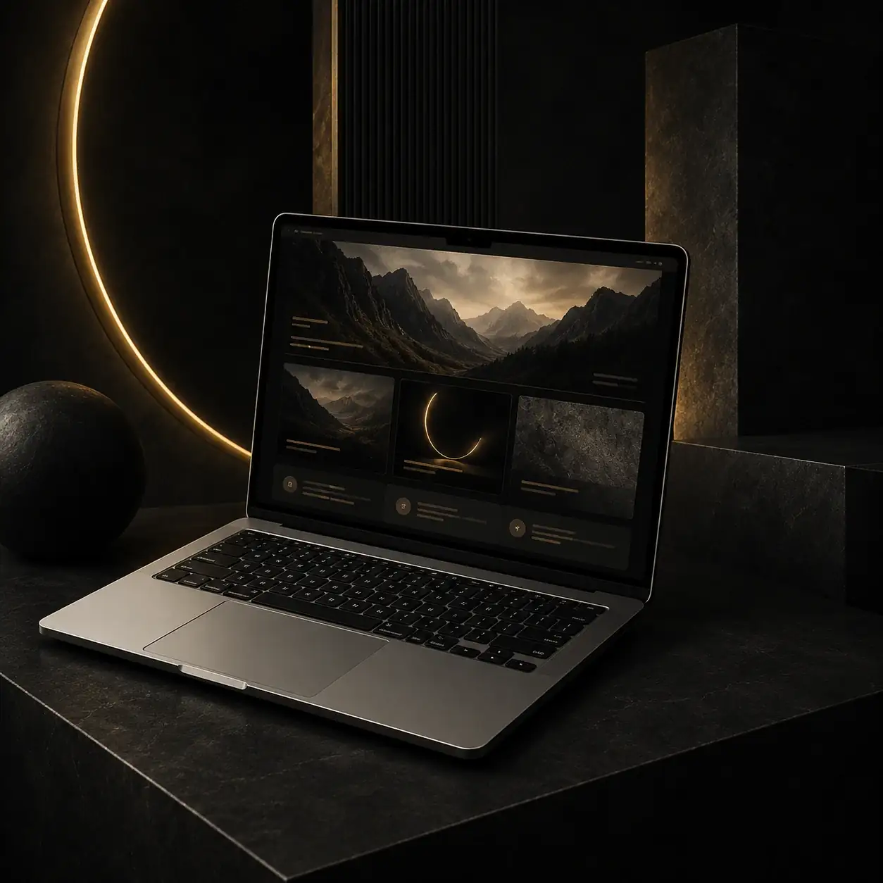 Proyecto de diseño web premium mostrado en un notebook